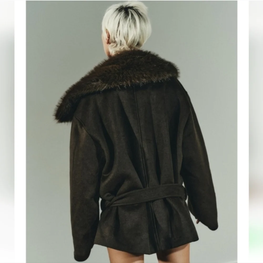 ZARA WOOL BLEND COAT WITH FAUX FUR COLLAR Size S_10